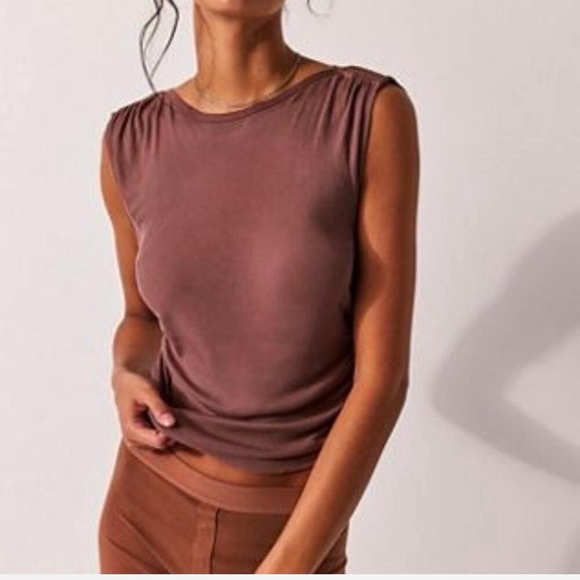 Free People Intimately Mauve/Withered Rose Ruched Boatneck Muscle Tank - Picture 3 of 11
